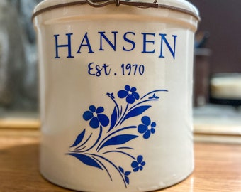 Personalized Crock, New 2 Gallon Crock, Accent with Flower Design, Customized Anniversary Gift, Stoneware Decor, Made in USA