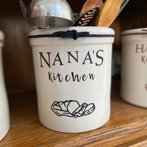 Personalized Kitchen Utensil Holder, Customized Crock, Spoon Holder, Made in USA, Baker&#39;s Gift, 1 Gallon Crock, Custom Stoneware