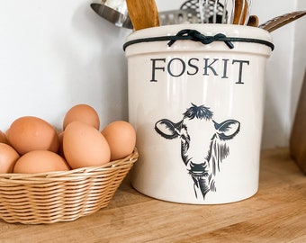 Pot ustensile de cuisine personnalisé, cadeau pour agriculteur, cadeau vache, porte-cuillère, pot personnalisé, fabriqué aux États-Unis, cadeau nom de famille