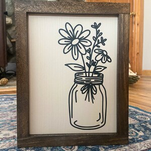 Wiosenna dekoracja kuchni, znak Mason Jar, Wiosenny znak do kuchni, Rustykalny znak z drewna, Znak kuchni wiejskiej, Drewniany znak Mason Jar z kwiatami