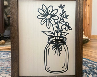 Mason Jar Decor, Flowers in Mason Jar, Spring Wood Sign, Wood Sign for Spring, Spring Mason Jar Decor, Spring Flower Decor, Farmhouse Spring