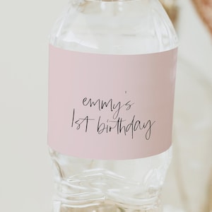 Etiquetas de botellas de agua imprimibles, plantilla de etiqueta de botella de agua editable rosa rubor, descarga instantánea decoración de fiesta de cumpleaños favores de niña Z170