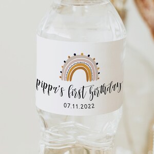 Editable Rainbow Water Bottle Labels, Girl Boho Rainbow Party Favor Labels, Modern Rainbow Decor Instant Download Editable Template Z8