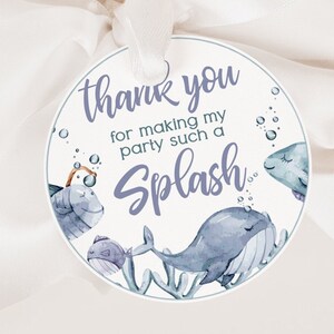 Thank You Tags, Watercolor Under the Sea Kids Birthday Baby Shower Favor Gift Tags, Ocean Editable Printable Instant Download Nautical Z329