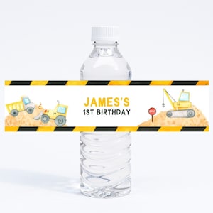 Construction Birthday Water Bottle Labels, Boys 1st Birthday Party Decorations, Editable Drink Bottle Wraps, Printable Dump Truck Label Z289