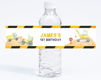 Construction Birthday Water Bottle Labels, Boys 1st Birthday Party Decorations, Editable Drink Bottle Wraps, Printable Dump Truck Label Z289