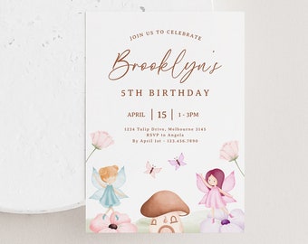 Editable Fairy Birthday Invitation Whimsical Enchanted Pixie Fairy Party Magical Fairy Princess Floral Party Instant Download Invite Z296
