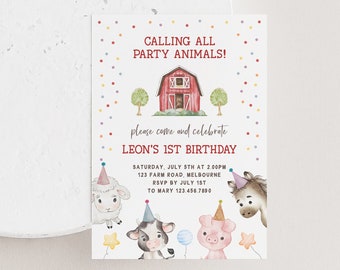 Editable Farm Birthday Invitation, Boy Barnyard Party Digital Invite, Farm Animals Barn Invitation Printable Instant Download Template Z294