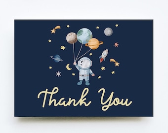 Editable Space Birthday Thank You Card Astronaut Planets To the Moon Galaxy Thank You Note Printable Template Digital Download Z292
