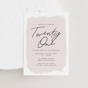 Watercolor Birthday Invitation, Editable Printable Instant Download Modern Minimalist Girls 18th, 21st, 30th Blush Pink Elegant Invite Z22