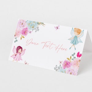 Editable Fairy Place Card Template, Birthday Party Folded Food Label Tent Cards Magical Princess Buffet Table Labels Instant Download Z296