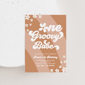Groovy Daisy 1st Birthday Invitation Editable Template, Printable Instant Download Retro Hippie Girls Party Floral Boho One Groovy Babe z336