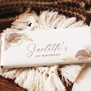 1st Birthday Candy Bar Wrapper, Editable Printable Template Instant Download Modern Dried Flower Rustic Chocolate Bar Label Party Favor Z320
