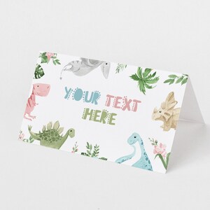 Modelo editável de cartão de lugar de dinossauro, download instantâneo para impressão Jurassic Jungle T-Rex Etiquetas de alimentos Decoração de mesa Festa de aniversário infantil DIY Z307