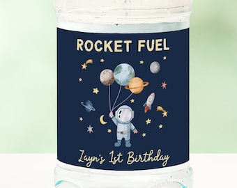 Editable Outer Space Water Bottle Labels Astronaut Party Decor Space Birthday Rocket Fuel Label Printable Planets Galaxy Template Z292