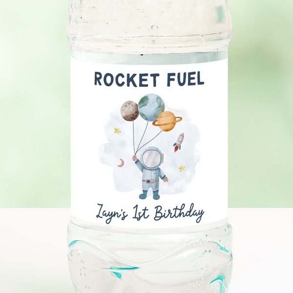 Editable Outer Space Water Bottle Labels Astronaut Party Decor Space Birthday Rocket Fuel Label Printable Planets Galaxy Template Z292