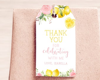 Lemon Thank You Tag, Kids Girls Floral Editable Template Printable Instant Download DIY Favor Gift Tags Garden Spring Summer Decor Z340