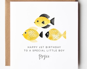 Happy 1st Birthday Card Special Little Boy, Editable Printable Template, Fish Ocean Design, First Birthday Card for Son Grandson