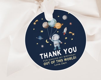 Editable Outer Space Favor Tags Space Birthday Thank You Tag Label Galaxy Party Shower Template Printable Planets Party Gift Tag Z292
