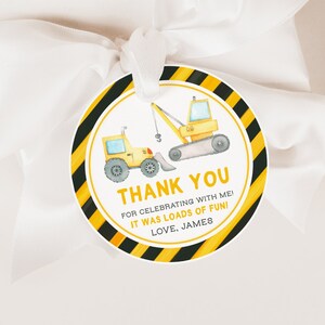 Editable Construction Birthday Circle Favor Tags Personalized Construction Party Thank You Tags Printable Construction Zone Decorations Z289