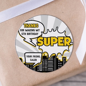 Superheld Danke Tags, druckbare Jungen Geburtstag Gunst Etiketten Comic Runde Aufkleber Editierbar Sofort Download Geschenk Tags Vorlage Z303