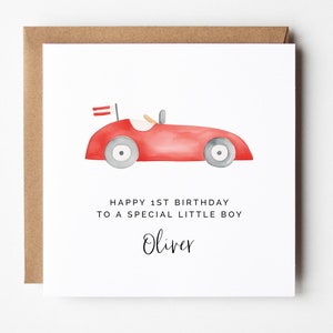 Bearbeitbare Geburtstagskartenvorlage, DIY druckbare rote Rennauto-Jungen-Party personalisierter quadratischer Gruß für Sohn-Neffe-Freund sofort-Download