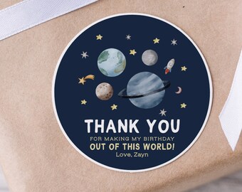 Etiquetas editables a favor del espacio exterior Cumpleaños espacial Etiqueta de agradecimiento Etiqueta de fiesta de astronauta Plantilla de ducha Planetas imprimibles Etiqueta de regalo de fiesta Z292