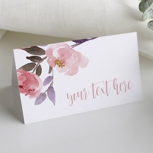 Modelo de cartões de lugar floral editável, download instantâneo, etiqueta de tenda de comida para impressão, editável, faça você mesmo, decoração de buffet infantil, decoração de festa de aniversário z35