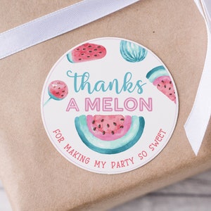 Watermelon Thank You Tag, Editable Printable Circle Favor Tags Kids Summer Decor Pink Melon Party Baby Shower Birthday Gift Sticker Z328