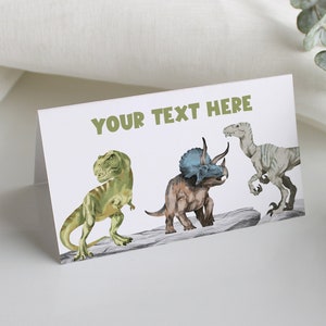 Editable Dinosaur Place Cards Printable, Instant Download Jurassic Party Boys Prehistoric Birthday T-Rex Triceratops Food Labels Signs Z304