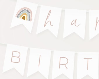 Rainbow Banner Garland Template INSTANT DOWNLOAD Printable Bday Bunting Editable DIY Party Sign Decor Happy Birthday Party Decoration Z3