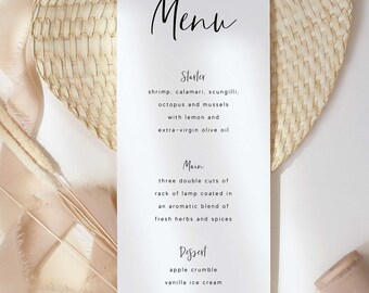 Wedding Menu Template, Simple Wedding Menu, Modern Wedding Menu, Printable Wedding Menu, Minimalist Menu Template Instant Download WED53