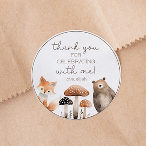 Etichetta di ringraziamento, Cerchio rotondo Animali della foresta del bosco Modificabile stampabile Fai da te Bambini Favore Tag Etichette Adesivo Orso Volpe Download istantaneo Z343
