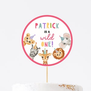 Printable Party Animals Cake Topper Template, Safari Animals Centerpiece Birthday Party Jungle Cake Topper Zoo Wild One Decorations DIY Z293