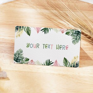 Place Cards for Kids, Printable DIY Pink Tropical Leaf Girls Party Editable Baby Shower Birthday Name Tent Food Labels Instant Download Z344
