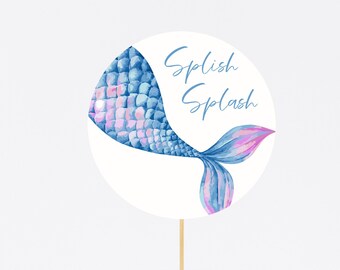 Mermaid Birthday Centerpiece Cake Toppers Cut Out, Girls Mermaid Party, Under the Sea Party, Purple Pink Digital Download Printable Z290