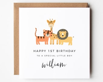 Happy 1st Birthday To A Special Little Boy, 1st Birthday Card For Boy, Safari Animal Birthday Card, Cute Greeting Card, Printable Birthday