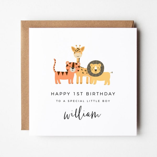Happy 1st Birthday To A Special Little Boy, 1st Birthday Card For Boy, Safari Animal Birthday Card, Cute Greeting Card, Printable Birthday