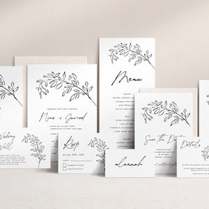Wedding Bundle, Modern Minimalist Wedding Invite, Large Wedding Kit, Printable Wedding Invitation, Simple Leaf Botanical Wedding DIY WED05