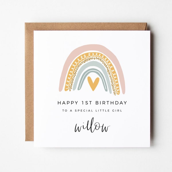 1st Birthday Card, First Birthday Printable Card, Rainbow Birthday Card, Daughter, Granddaughter, Kids, Niece Birthday Card, Greeting Card