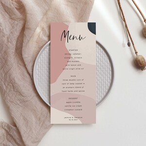 Szablon menu weselnego, menu weselne w stylu ziemistym, nowoczesne menu na wieczór panieński, menu weselne do druku, prosty szablon menu do pobrania natychmiast WED60