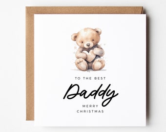 Frohe Weihnachten Daddy Karte, personalisierte Teddy Bär Design, druckbare Sofort Download, quadratische gefaltete Weihnachtsgruß, Papa Vater Andenken