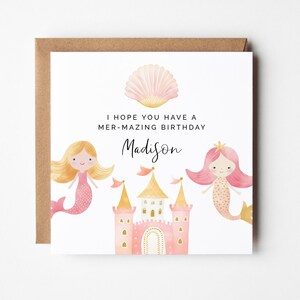 Prinzessin Mermaid Card, Vorlage DIY Printable Süß Bearbeitbar Geburtstag Pink Gold Princess Square Grußkarte Kinder Mädchen Tochter Nichte Freund