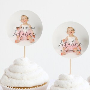 Editable Cupcake Toppers, Printable Baby Photo Cupcake Topper Template, Instant Download Baby Shower or Birthday, Editable Party Decor Z18