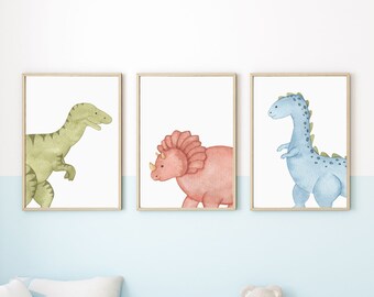 Dinosaur Prints, Watercolor Nursery Decor, Nursery Dinosaurs, Printable Wall Art, Nursery Art, Baby Prints, Baby Shower Gift, Set of 3