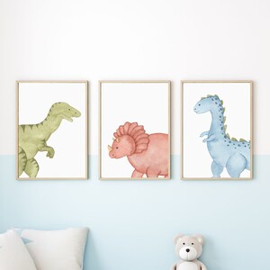 Dinosaur Prints, Watercolor Nursery Decor, Nursery Dinosaurs, Printable Wall Art, Nursery Art, Baby Prints, Baby Shower Gift, Set of 3