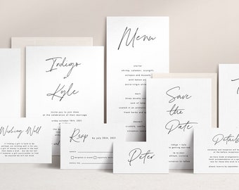 Wedding Bundle, Modern Minimalist Wedding Invite, Large Wedding Kit, Printable Wedding Invitation, Simple Elegant Script Wedding DIY WED13