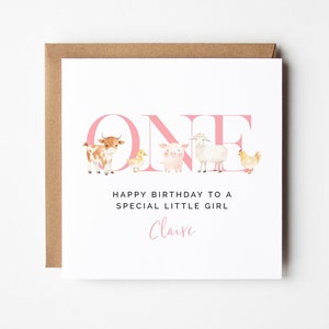 Modèle de carte d'anniversaire modifiable, bricolage imprimable animaux de la ferme vache cochon mouton poulet canard mignon carré voeux pour petite fille amie