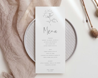 Wedding Menu Template, Editable Wedding Menu Printable, Minimalist Menu Card, Printable Menu Card, Templett Menu, Instant Download WED03