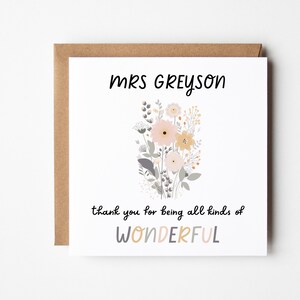 Cartão de agradecimento floral, faça você mesmo, impressão personalizada, agradecimento do professor, presente de final de período, todos os tipos de cartão de felicitações de buquê de flores maravilhoso